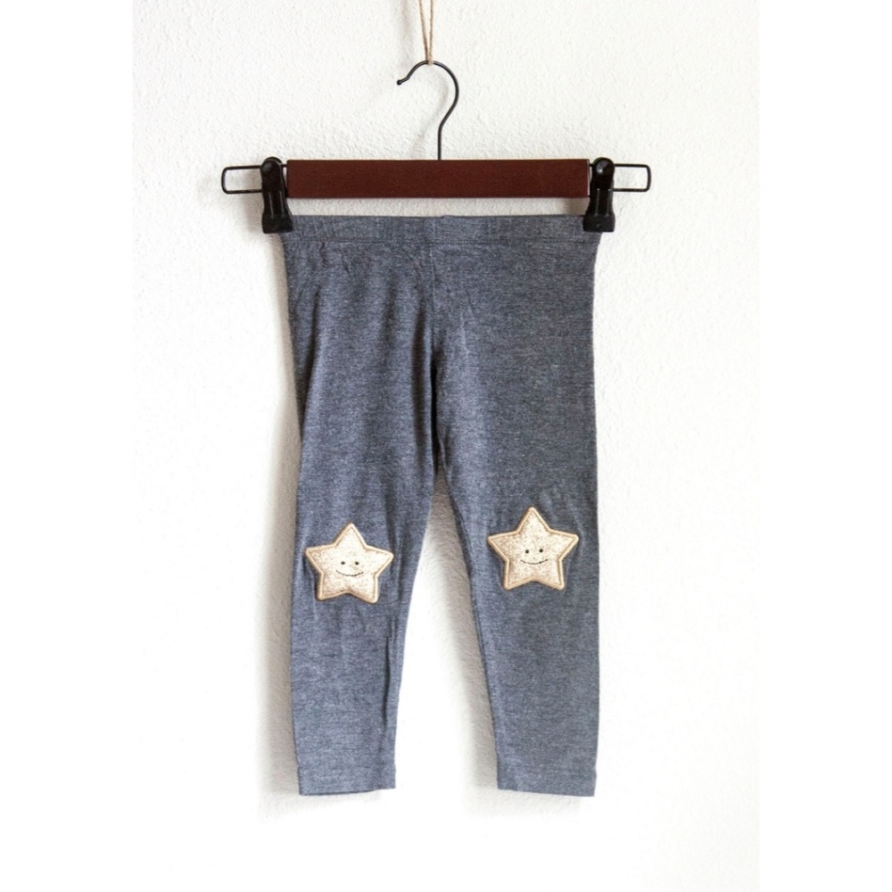 Toddler Grey Glitter Gold Star Knee Leggings - Picture 1 of 3